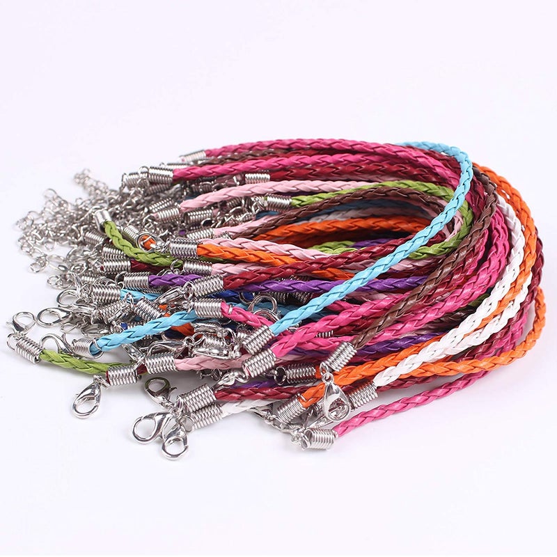 Onwon 50 PCS Mixed Color Leather Lace Plaited Bracelet Cords DIY Jewelry Making Handicrafts Braided Ropes with Lobster Clasps Extended Chain for Wrist Charms Bracelets Jewelry Making - Image 1